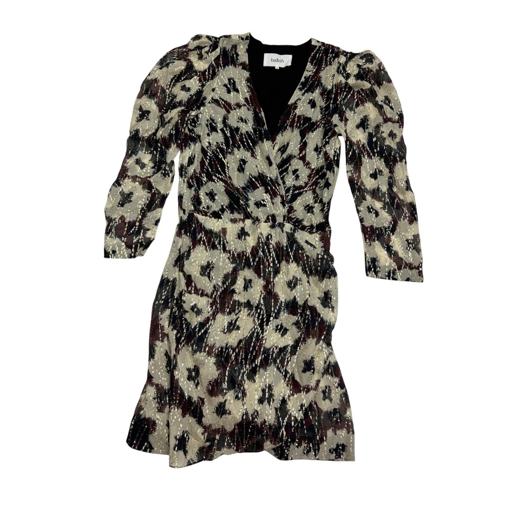 Ba&sh Kivy Dress Women Multi Color Metallic Floral Ikat Mini Wrap size 2 us - Picture 3 of 12